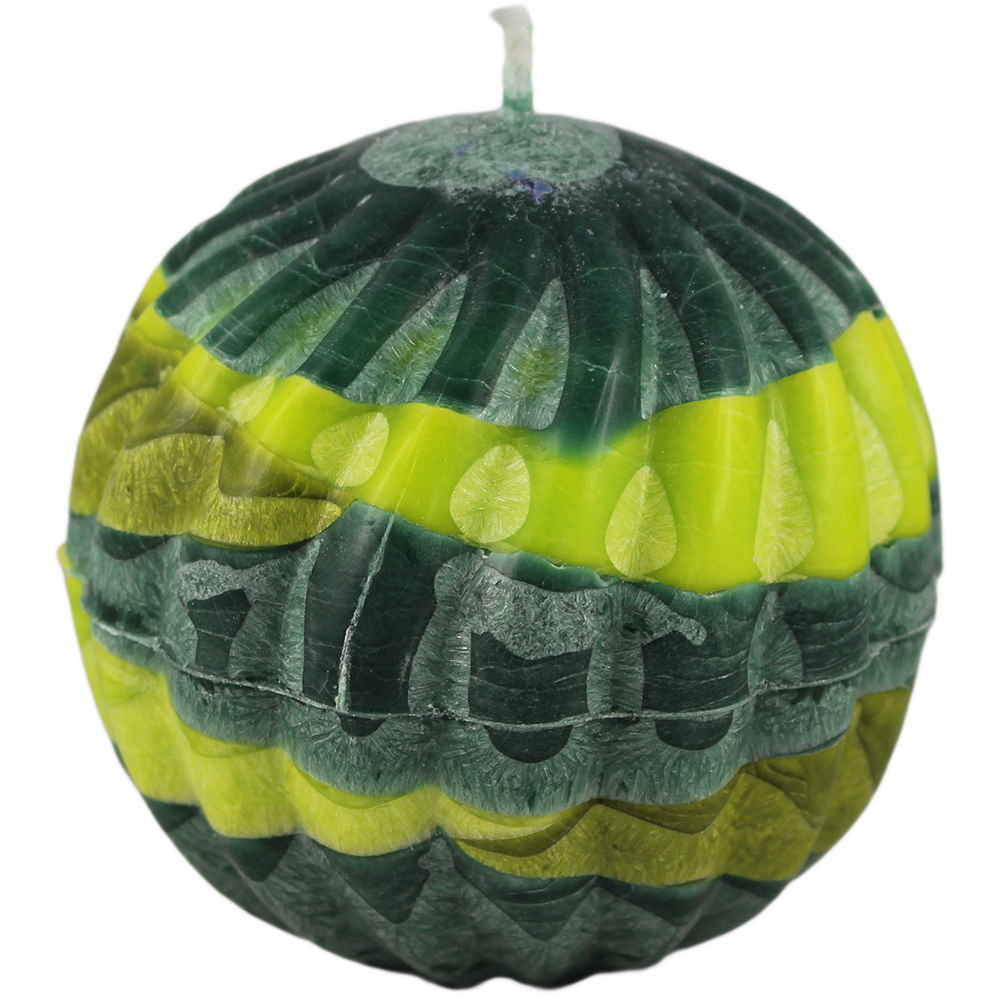 Bild von Stearinkerzen grünfarbige Spiralkugel, Schichtkerzen